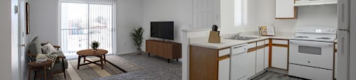 Living Room and Kitchen 3 Bedroom Floorplan at Aspen Ridge Apartments in Albuquerque New Mexico