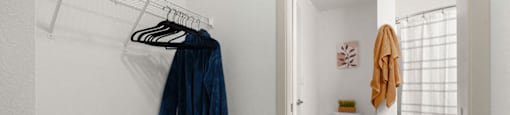 a bedroom with a closet and a bathroom with a toilet
