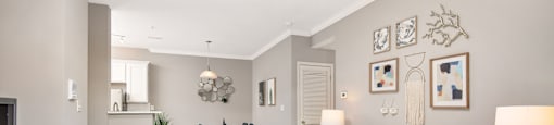 Living Room With Kitchen View at Thornberry Woods Apartment Homes, Illinois, 60565