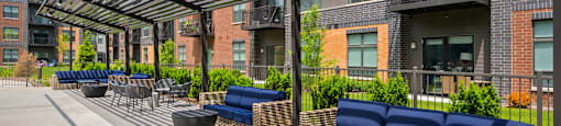 Outdoor poolside seating area
