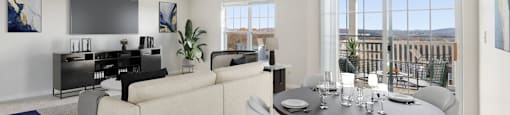a living room with a couch and a table
