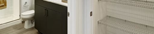 Large bathroom closets with built-in storage