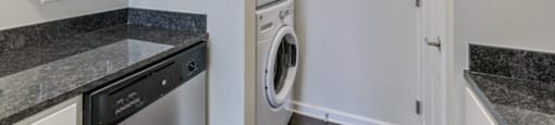 Ashland Farms In-Unit Stacked Washer and Dryer Next to Kitchen