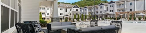Ashland Farms Outdoor Fireside Lounge Next to Resident Clubhouse with Cozy, Modern Seating