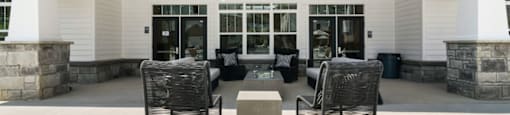 Ashland Farms Outdoor Fireside Lounge Next to Resident Clubhouse with Cozy, Modern Seating