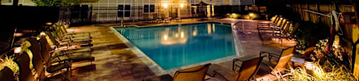 Exterior Night View of Pool and Apartment Homes in Canton, MA | Canton Woods