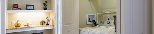A laundry room with a washer and dryer.