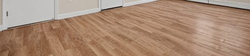 A room with wooden floors and white doors.