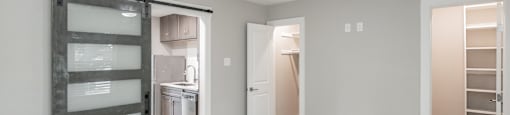 Bedroom with sliding barn house door
