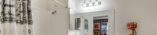 a bathroom with a shower toilet and sink