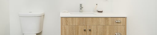 The Duncan modern bathroom with spacious cabinets