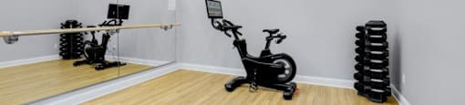 Fitness Studio with wooden floor at Town Walk at Hamden Hills, Hamden, CT