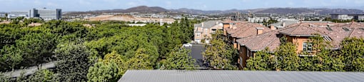 the view of the city from the roof of a building