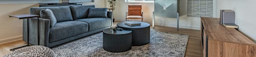 a living room with a couch and a coffee table