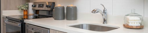 The Byway | Model #105 Spacious Kitchen with Undermount Sink and Microwave