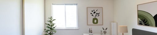 a bedroom with a bed and a dresser and a window