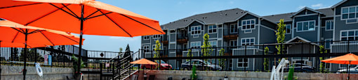 Timberview Oregon City Outdoor Seasonal Pool with Lounge Chairs and Umbrellas