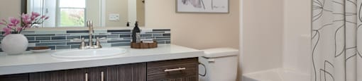 a bathroom with a sink toilet and a shower