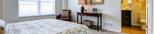 Comfortable Bedroom With Large Window at Enclave Apartments, Henderson, CO, Colorado