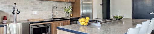 Fully Equipped Kitchen In Clubhouse at Delo Apartments, Louisville, CO, 80027