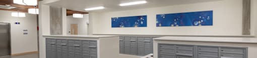 a view of the locker room in the new building at The Aries at Bitter Lake Apartments, Seattle, 98133