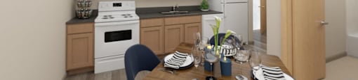Dining and kitchen at Cedar Crossing, Washington