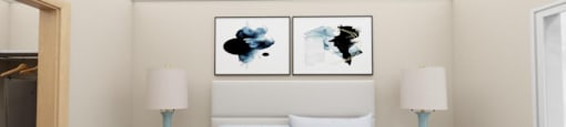 Bed and bed lamps at Cedar Crossing, Seattle, WA, 98115