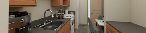 a kitchen at The Aries at Bitter Lake Apartments, Seattle, WA