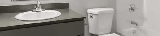 A white toilet sits next to a sink in a bathroom.