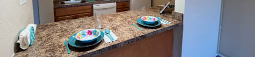 Honey Kitchen with White Appliances at Lavale Apartments, Monroeville