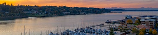 Enjoy sweeping views from the rooftop patio at Harbor Heights 55+ Community, Olympia, WA