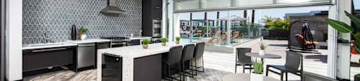 a large open space with a kitchen and dining area