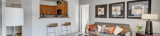 a living room with a couch and a table