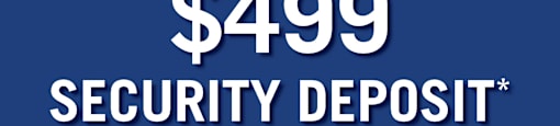 A blue background with "$499 SECURITY DEPOSIT" written in white text.