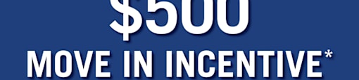 A blue advertisement for a $500 move in incentive from Realstar.