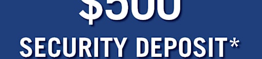 A blue advertisement for a $500 security deposit offer.