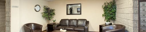 Wellington Park Towers lobby with couches in St. Thomas, ON