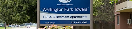 Wellington Park Towers property sign in St. Thomas, ON