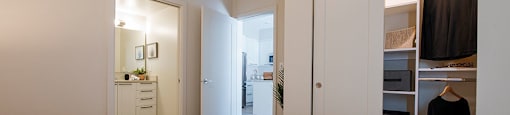 Inlet Glen Apartments in Port Moody, BC bedroom with large closet and ensuite bathroom