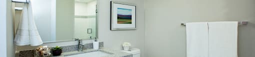 Brookbanks Elegant, modern style full bathroom with small counter space in Toronto, ON