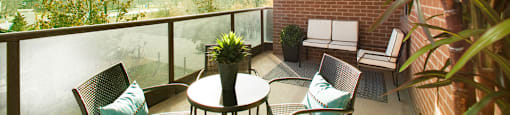 190 Cityview in Brampton, ON Balcony with stylish patio furniture that overlooks a beautiful view
