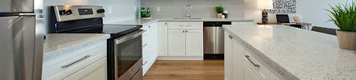 Royal Rose in Etobicoke, ON kitchen includes stainless steel appliances and upgraded cabinetry and quartz countertops