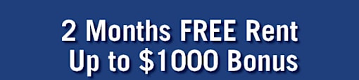 An advertisement for a free 2 months rent up to $1000 bonus and a $499 security deposit from Realstar.
