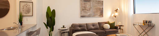 Living room in a north-facing one bedroom apartment at Bayfield Tower Apartments in Barrie, ON