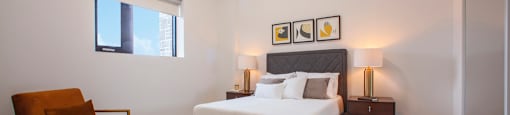 Bedroom in a ground floor one bedroom apartment at Bayfield Tower Apartments in Barrie, ON