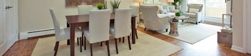 Acton Apartments open concept dining area with view of living room in Acton, ON