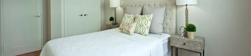Albany Place bedroom with large closet and hard surface flooring in Fort Erie, ON