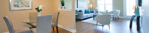 Baker Arms & Wexford Apartments spacious dining area with view of living room in Dartmouth, NS