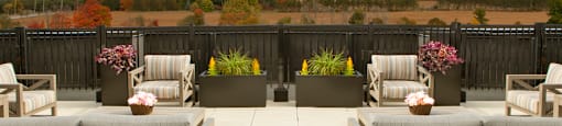 Rooftop terrace north-facing view at Bayfield Tower Apartments in Barrie, ON