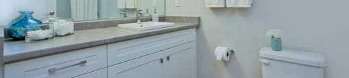 a bathroom with a toilet sink and mirror